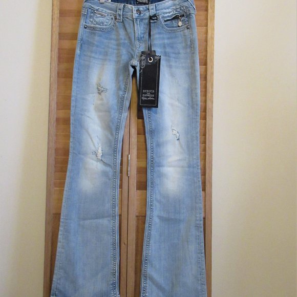NWT EXPRESS REROCK BOOT Bootcut Blue Jeans Womens Size 4R 4 Regular - Picture 1 of 13